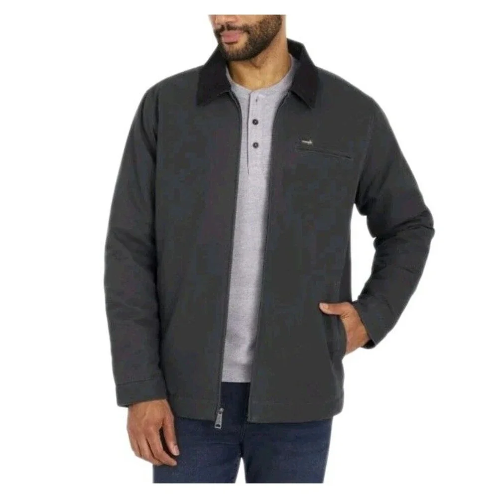 Wrangler Mens Jacket Gray Workwear Full-Zip Pockets Cotton Lined Midweight Small